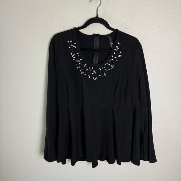 Melissa McCarthy Seven 7 Black Rhinestones Embellished Peplum Top Blouse 2X - Picture 2 of 13